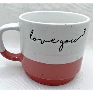 Belle Maison Love You Script Ceramic Mug Pink White Valentine sweetheart Gift